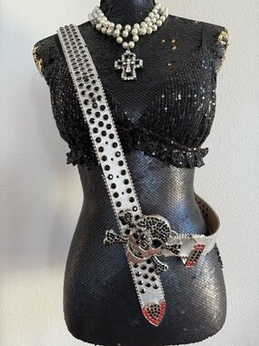Boomerbelts Skull Rhinestone Silver Belt